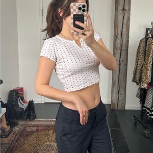 Brandy Melville White Crop Top with Red Hearts